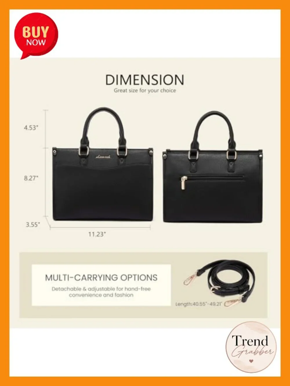 PU Leather Satchel Tote Bag with Matching Clutch Crossbody 3 Ways